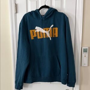 PUMA Men's Teal and Gold Hoodie